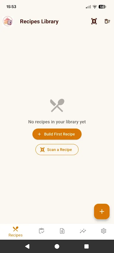 Recipes library screen showing delete trash icon